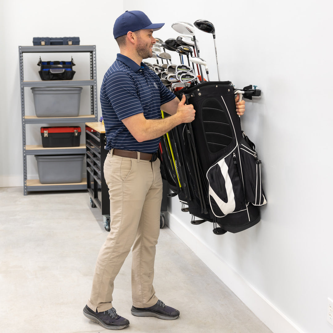 how to hang golf bags on wall