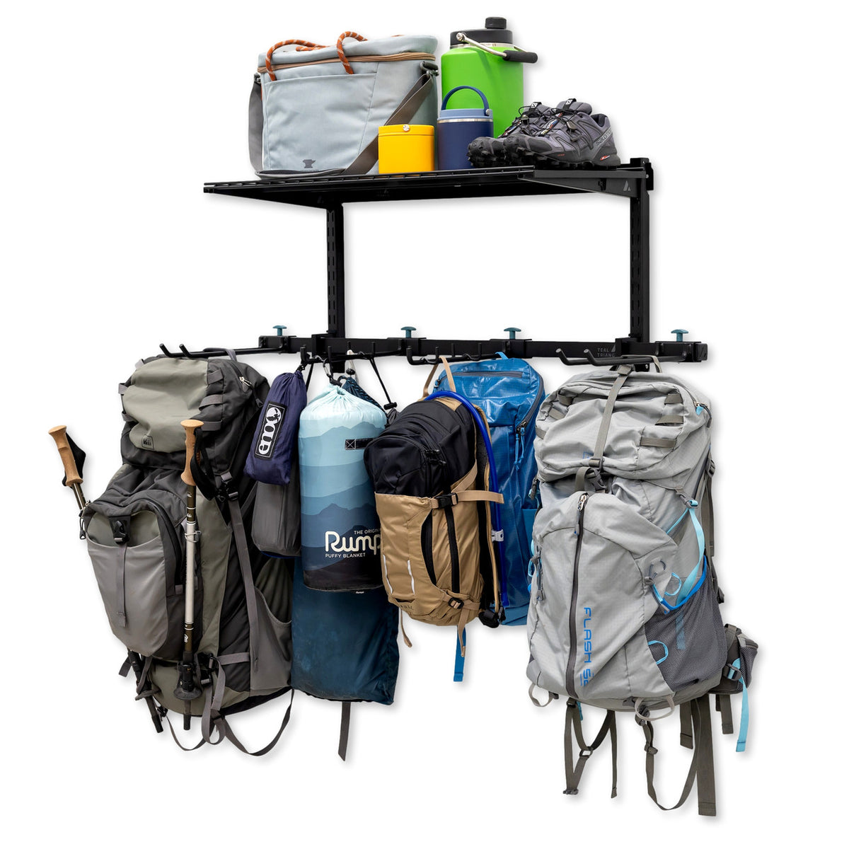 hiking gear storage G-Hike & Camp + Shelf | Adjustable Wall Storage System