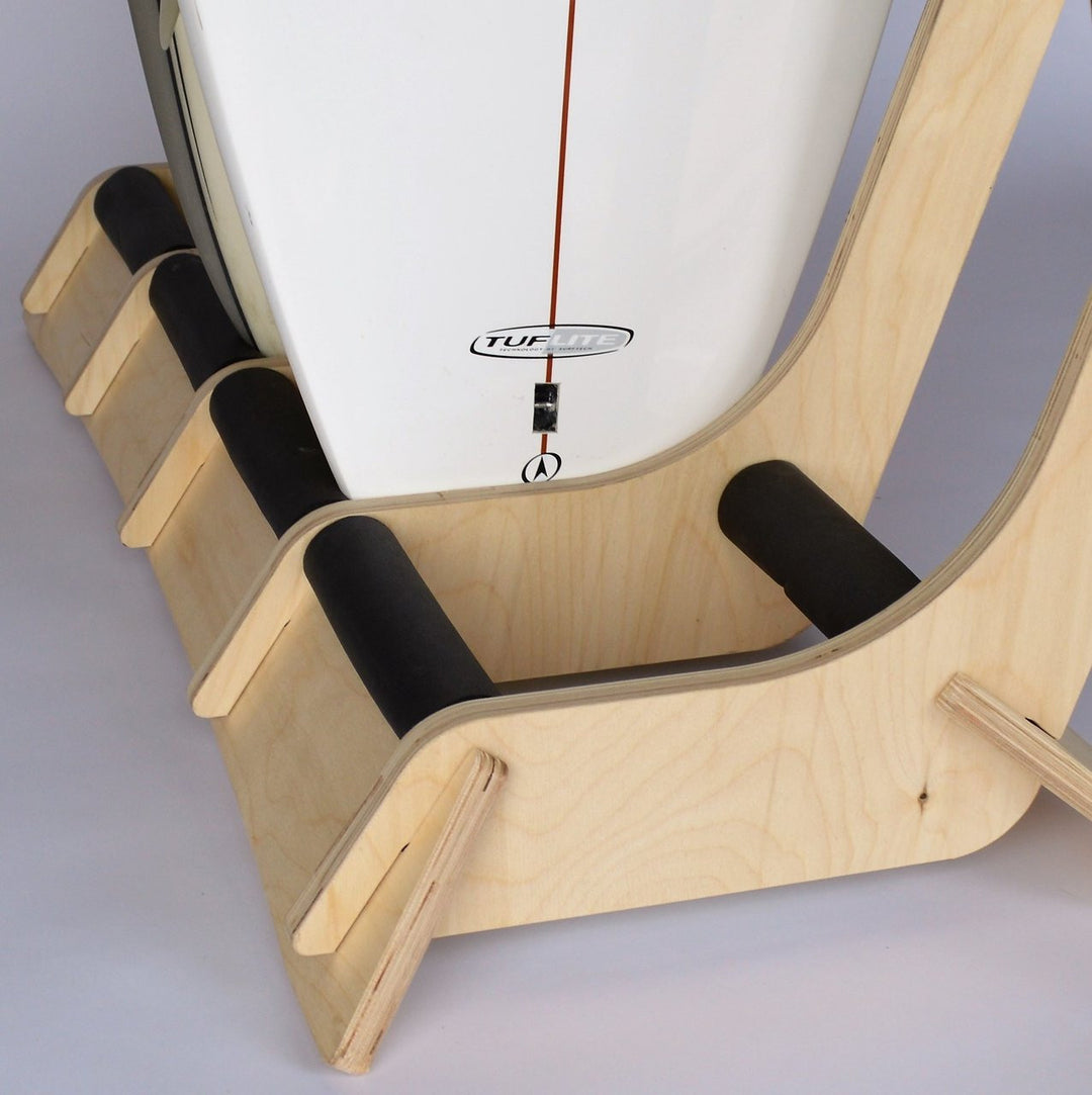 padded freestanding rack for shortboards or longboards