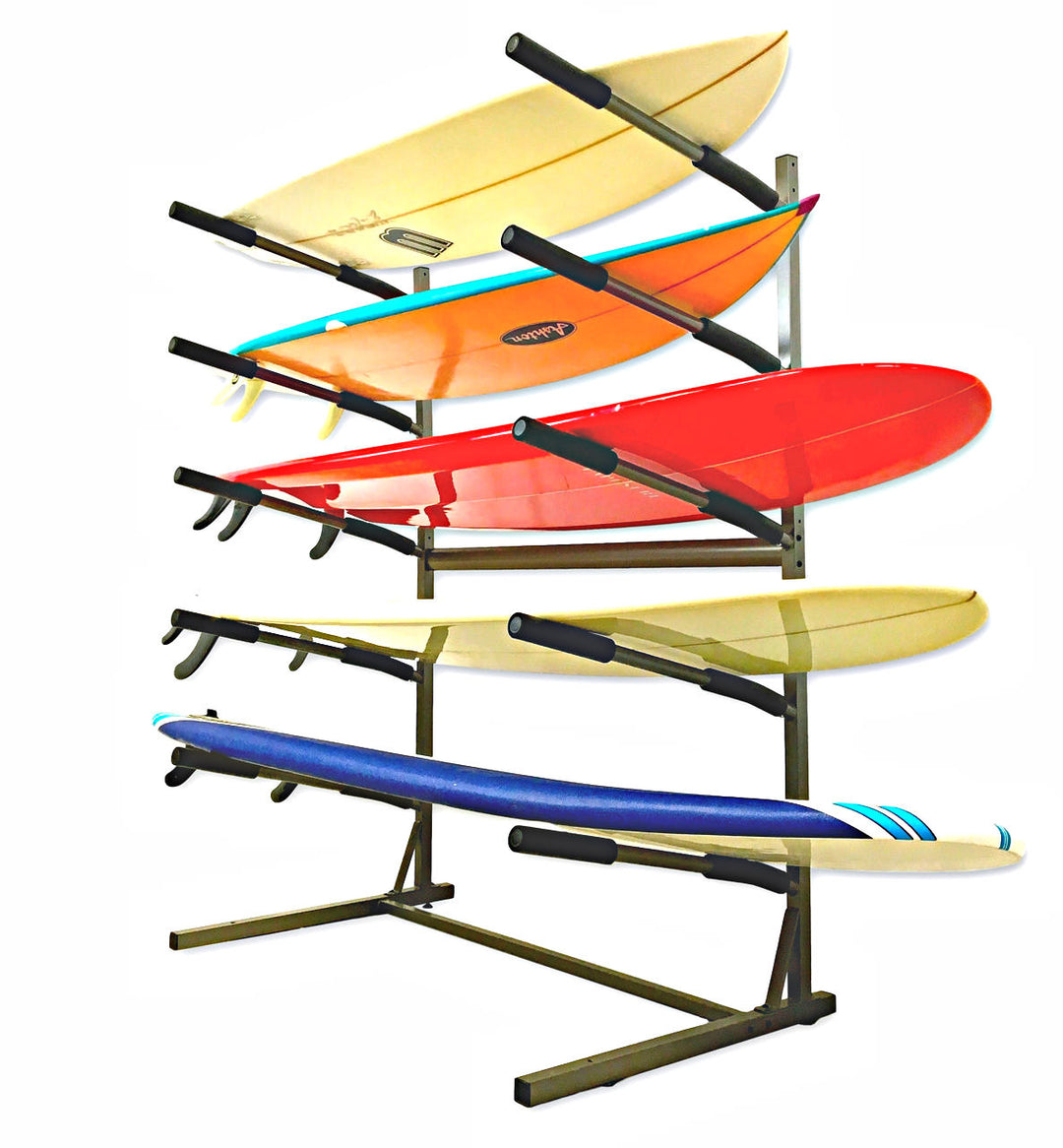 Indoor-Outdoor Freestanding Surf Rack | Holds 5 Surfboards