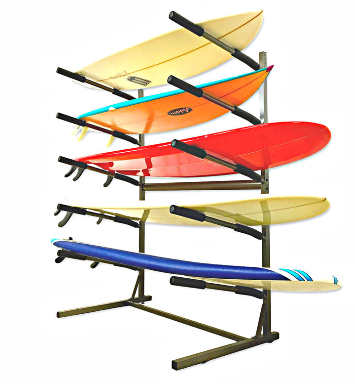 Indoor-Outdoor Freestanding Surf Rack | Holds 5 Surfboards