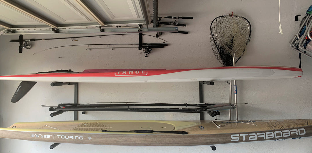 Super easy to install padded SUP wall rack!