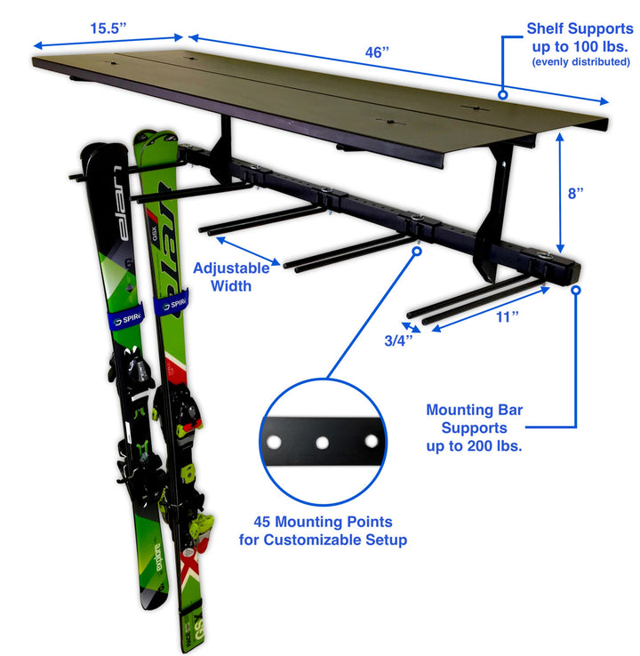 adjustable ski storage rack wall shelf