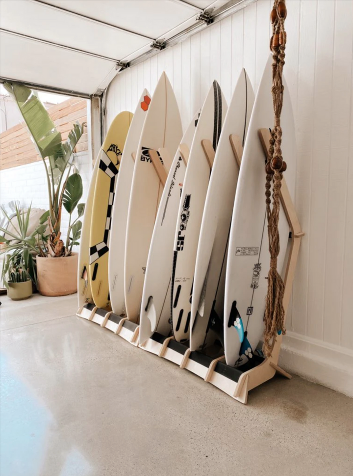 4 Surfboard Floor Rack | Wood Surf Stand