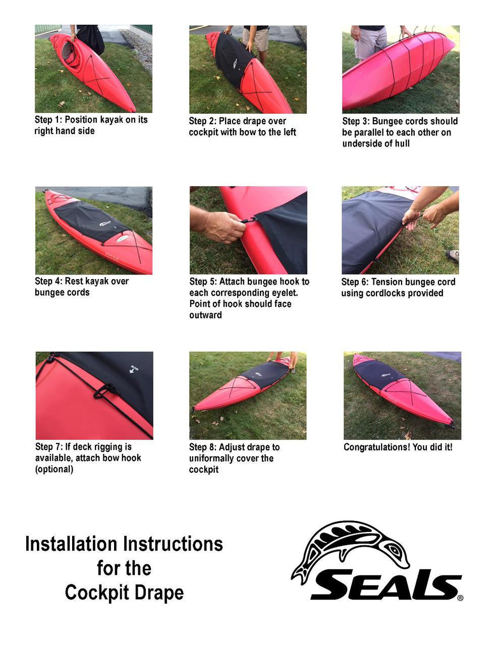instructions for kayak cockpit drape and storage cover