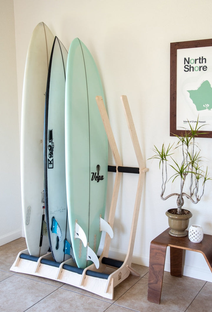 stylish wood surfboard stand 4 boards