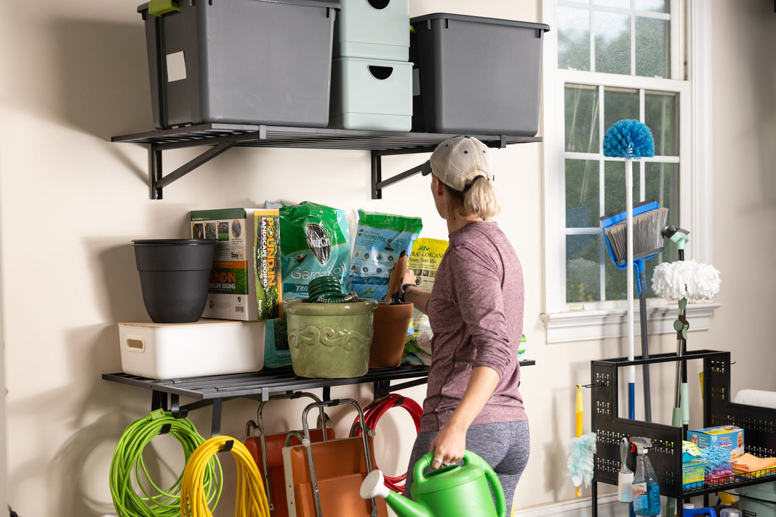 garage wall shelves for equipment and tool organization