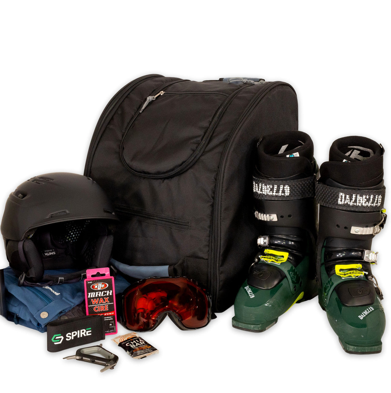 ski boot helmet gloves goggles bag