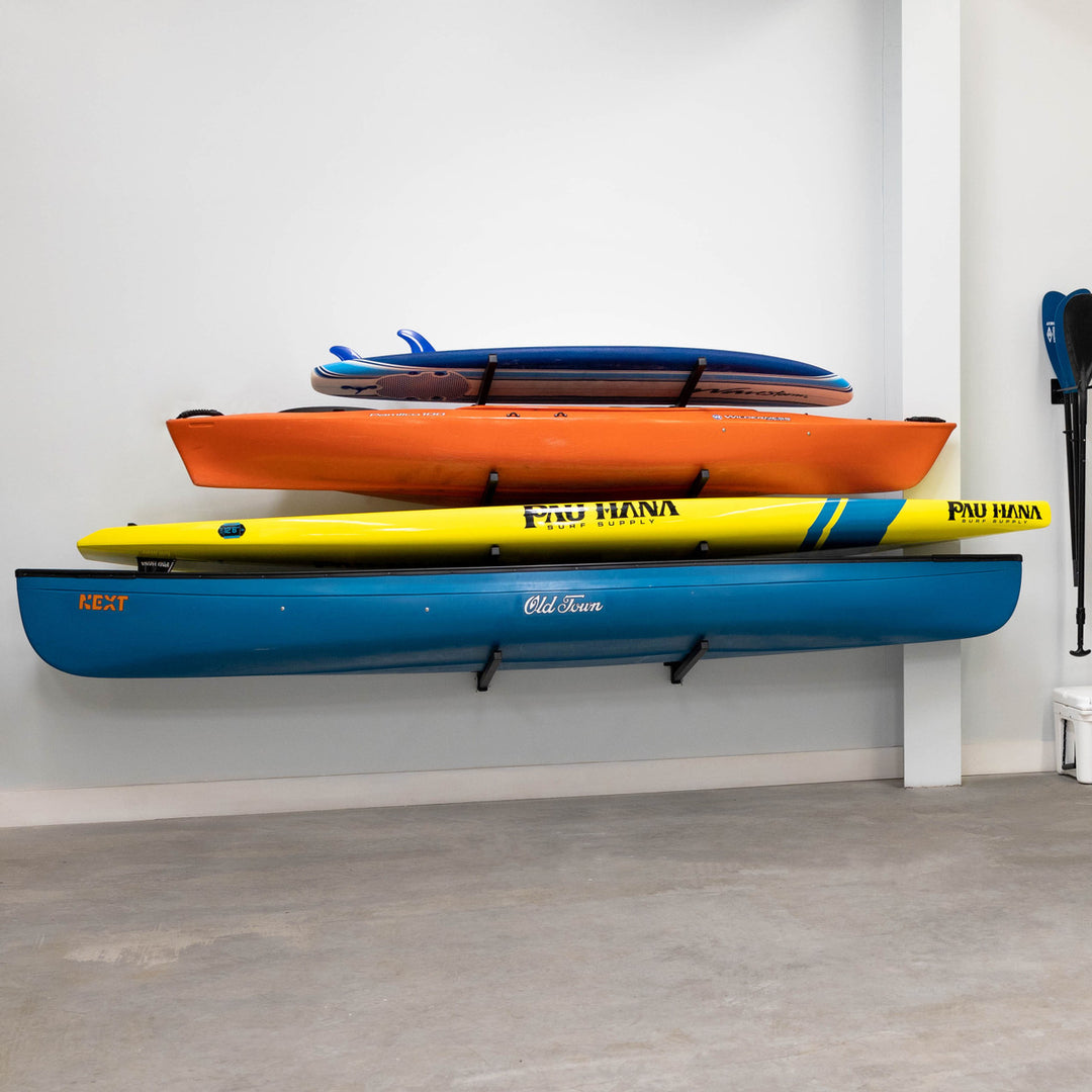 Indoor & Outdoor Kayak Wall Mount | 4 Kayak Rack Organizer Indoor | StoreYourBoard