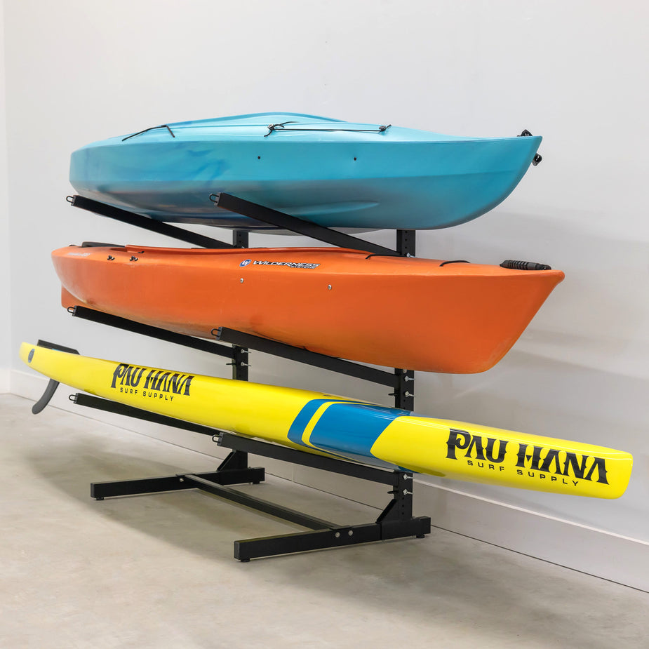 Freestanding 3 Level Kayak Storage Rack, Outdoor & Garage Kayak Hanging ...