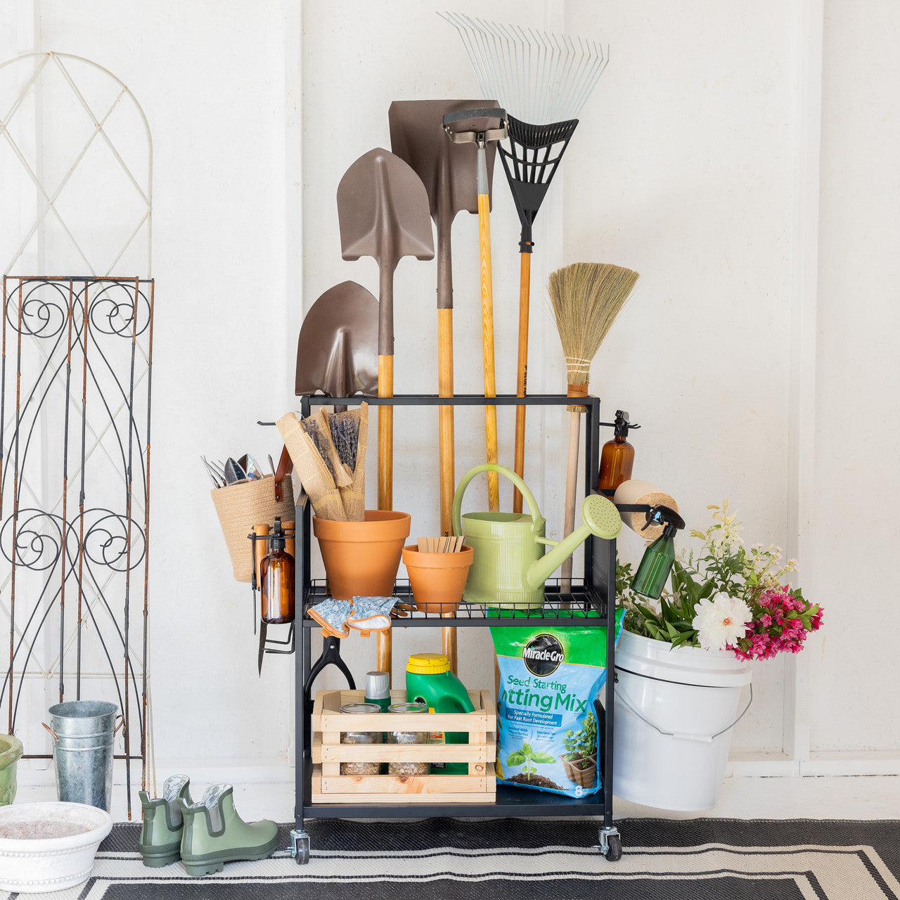 The Everything Utility Cart with Pegboard & Bucket Rack