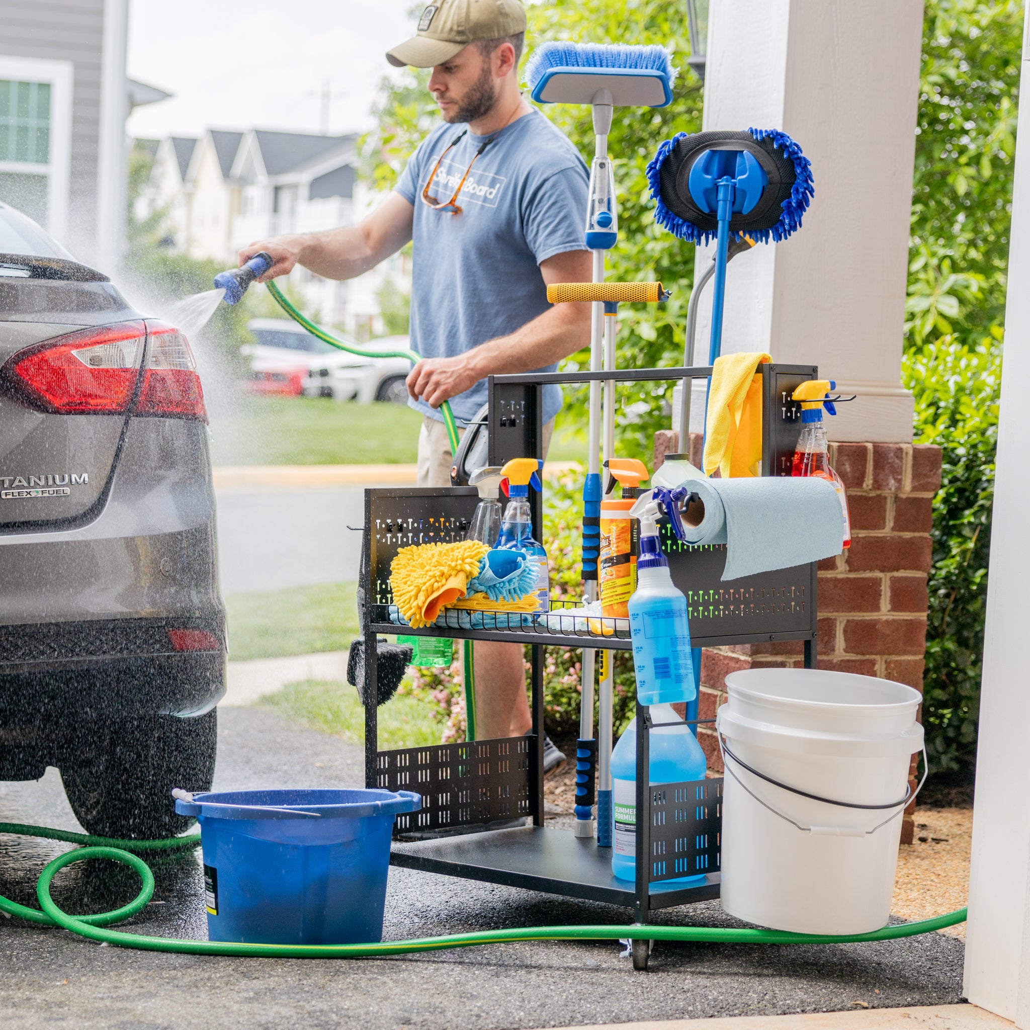 The Everything Utility Cart with Pegboard & Bucket Rack