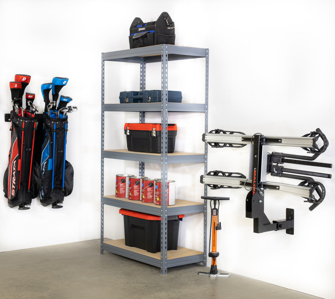 Two Car Rake Storage Hitch Wall Mount | Bike & Cargo Car Rack Garage Organizer | 2