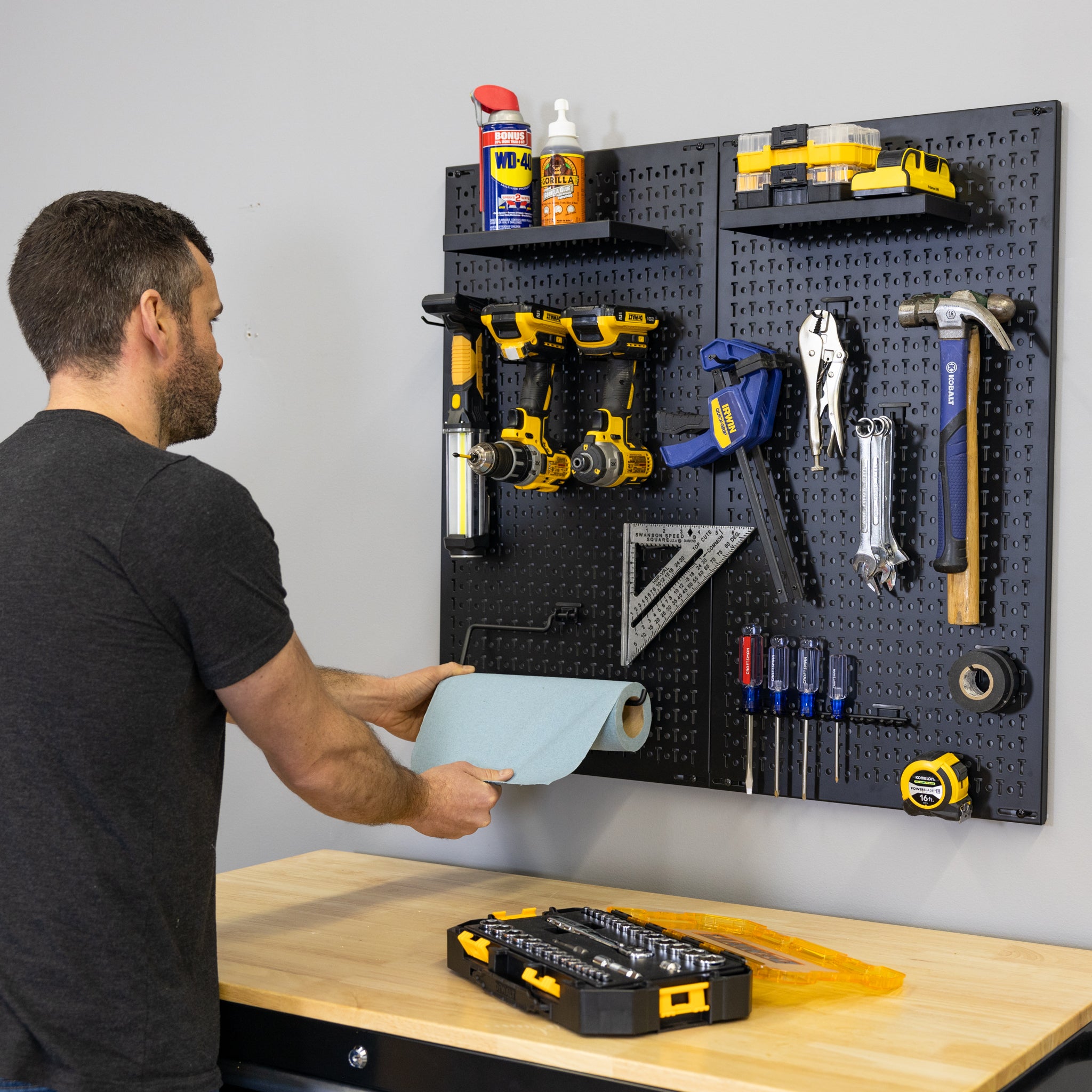 34" x 32" Pristine Pegboard | 13 Attachments