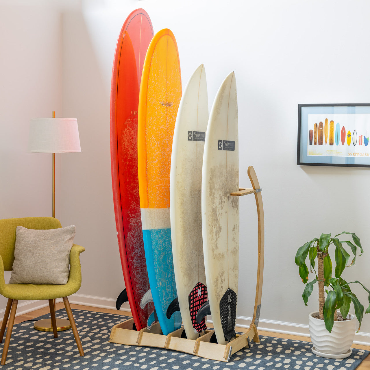 Freestanding Surf Rack Wooden Surfboard Display Stand