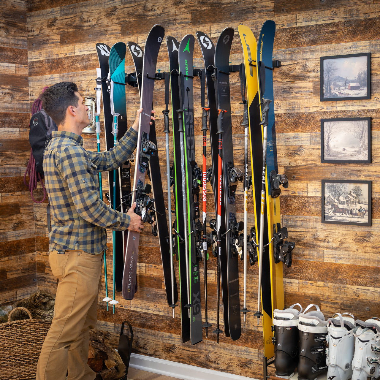 Lone Peak Ski Rack | Adjustable Wall Storage System | Holds 5