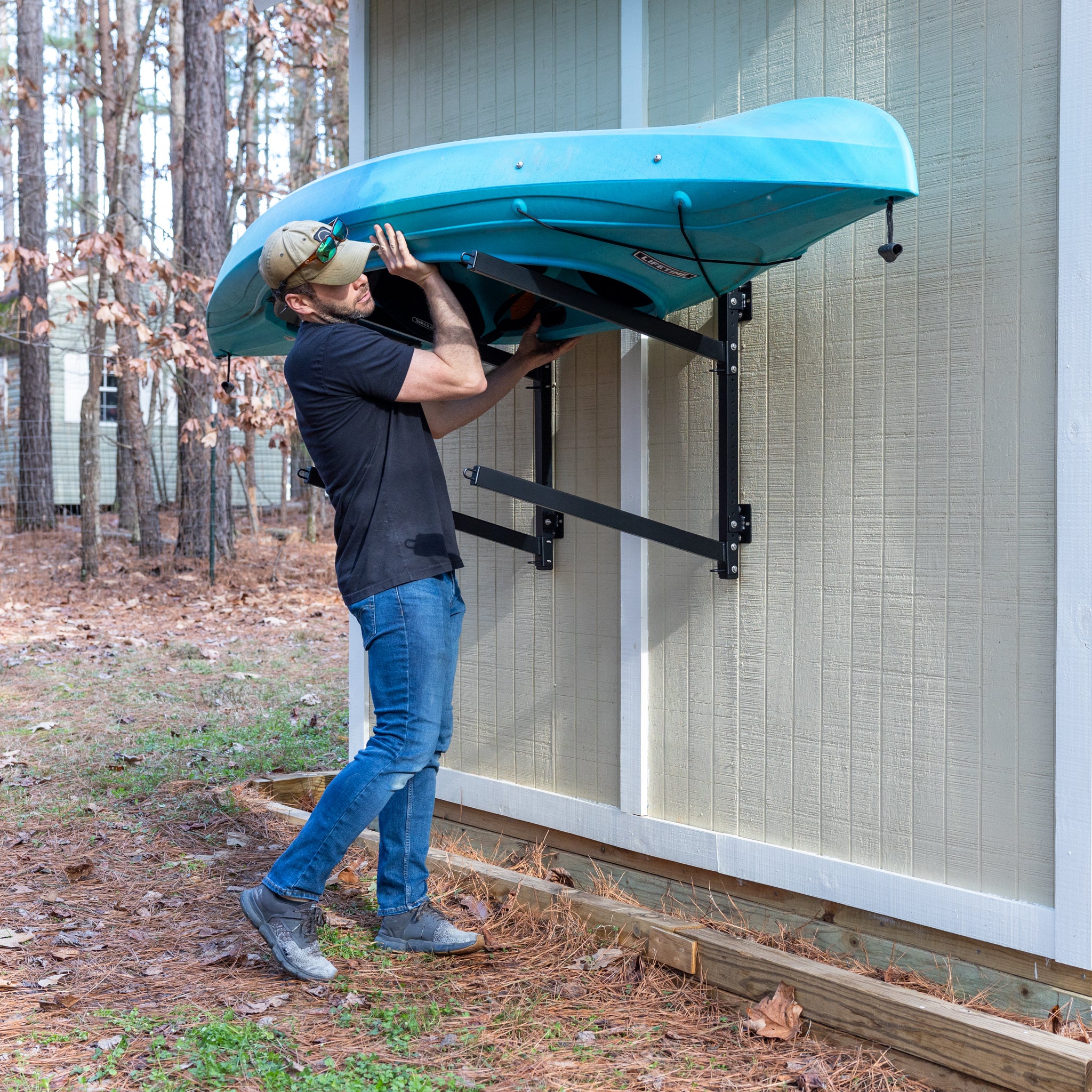 convenient outdoor storage for kayaks