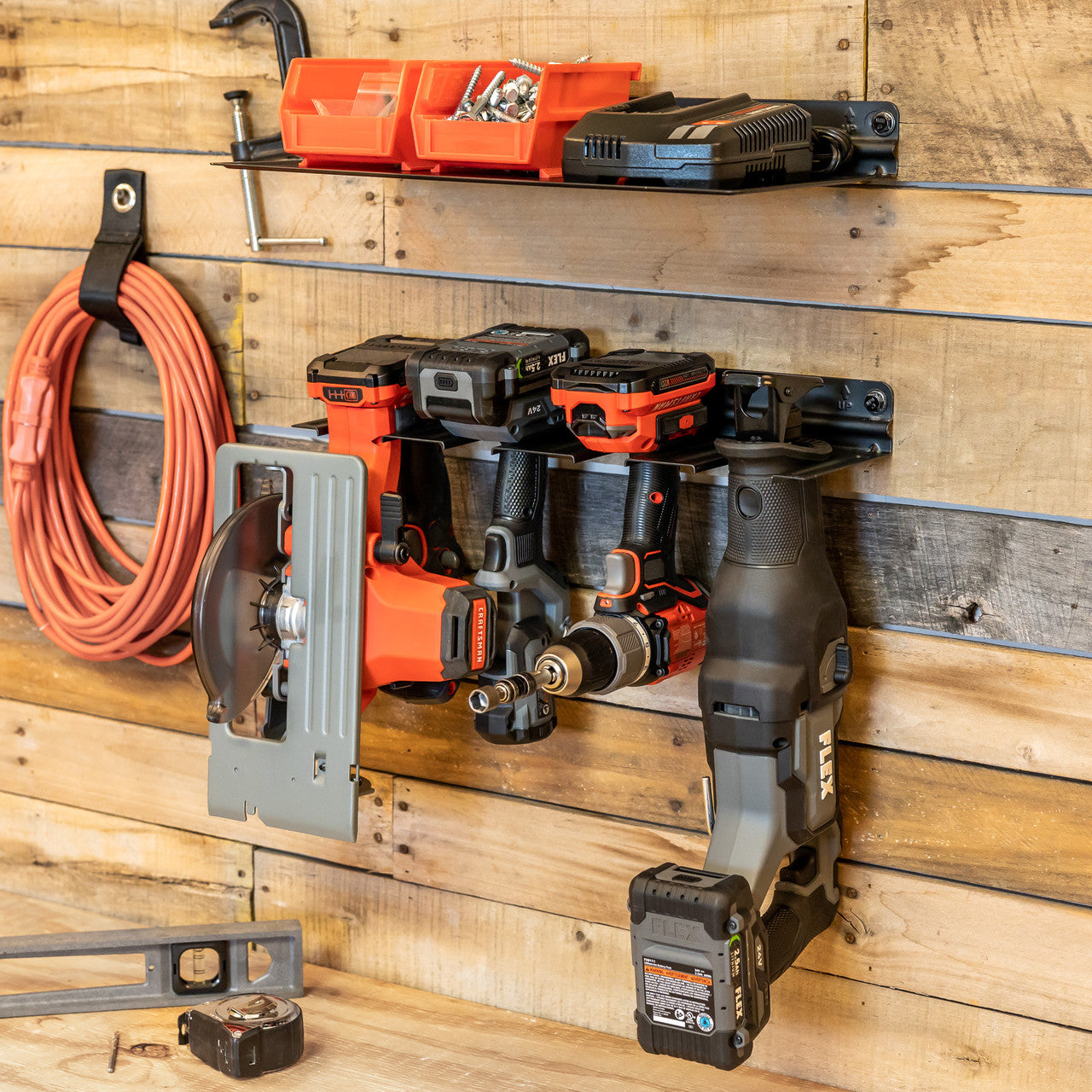 power tool storage shelf