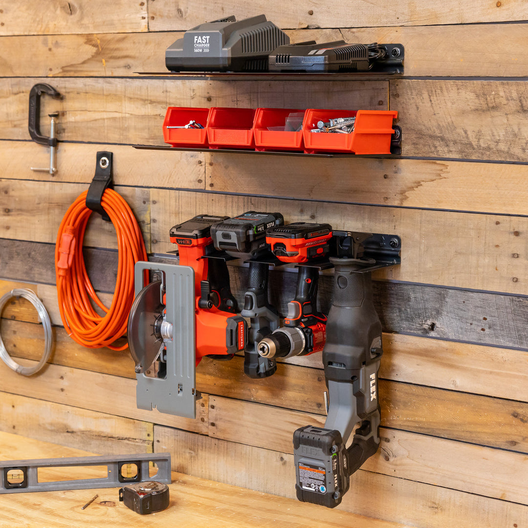 StoreYourBoard Power Tool Organizer Double Shelf, Wall Mount Garage Storage Rack