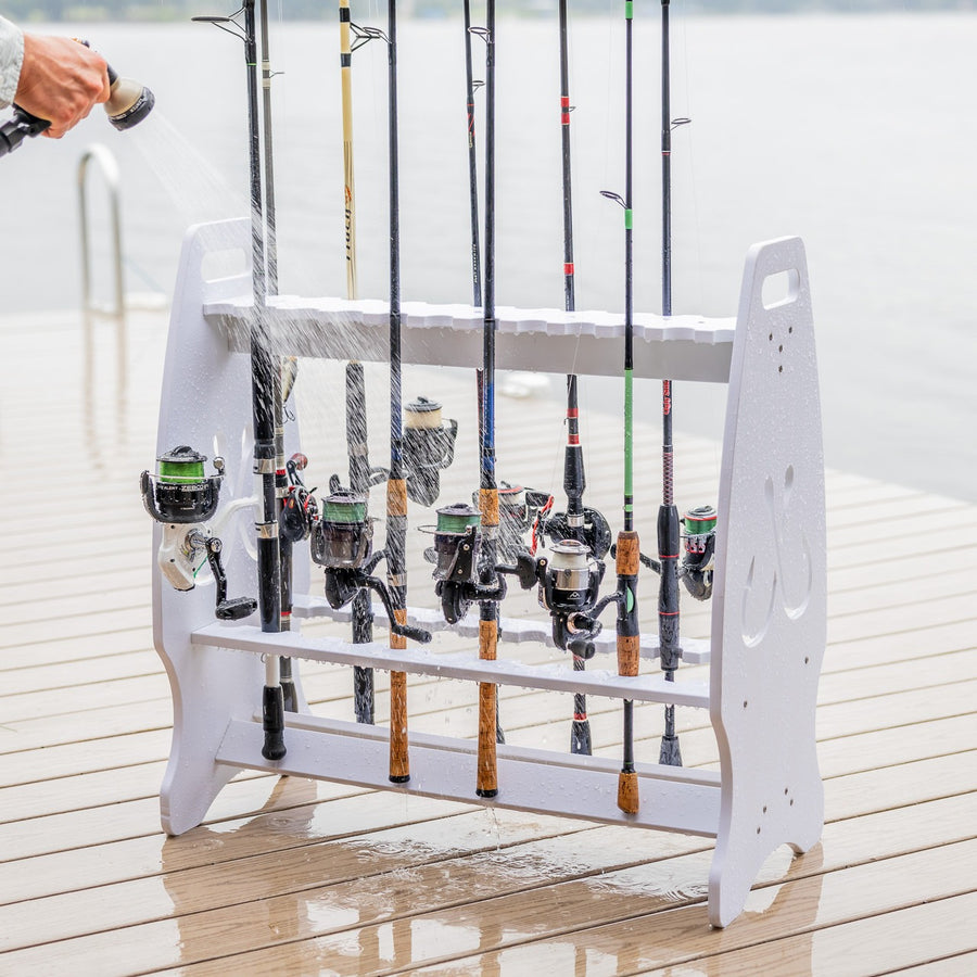 Beyond Fishing B10 Fishing Rod Holder - Wall Mounted Fishing Rod Rack,  Vertical or Horizontal, Store 10 Rods in 17 Inches, Great Fishing Pole  Holder 