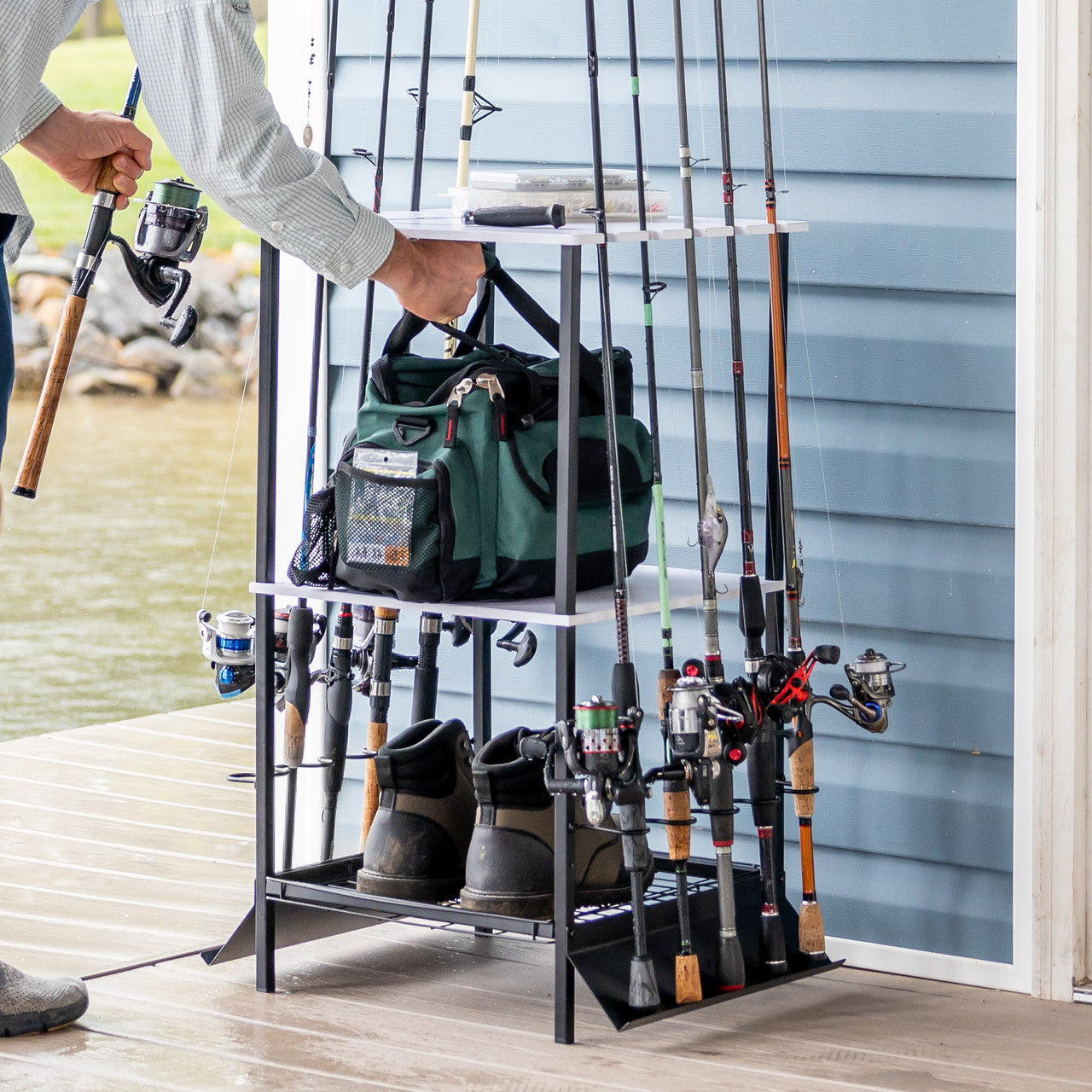 Teal Triangle Fishing Rod Holder， 10 Fishing Rod Organizer， Garage Floor  Stand Fishing Pole Storage Rack， Bait and Tackle Cart並行輸入
