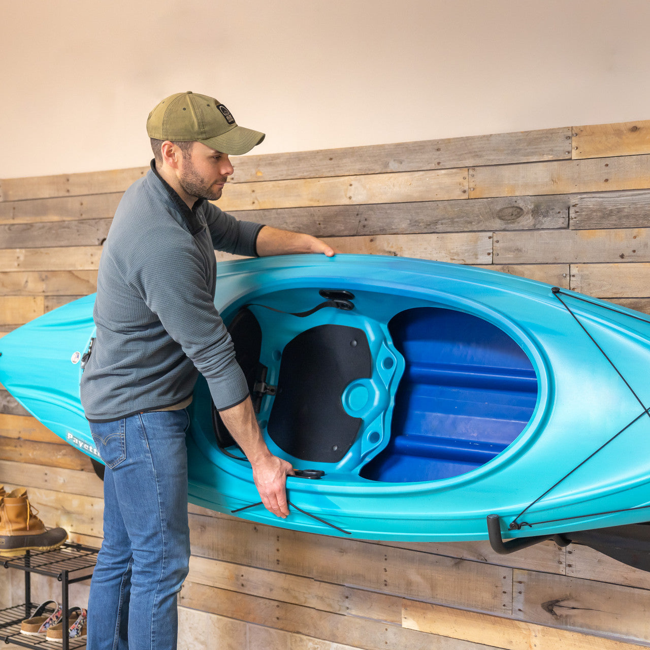 Hooks to hang cheap kayak in garage