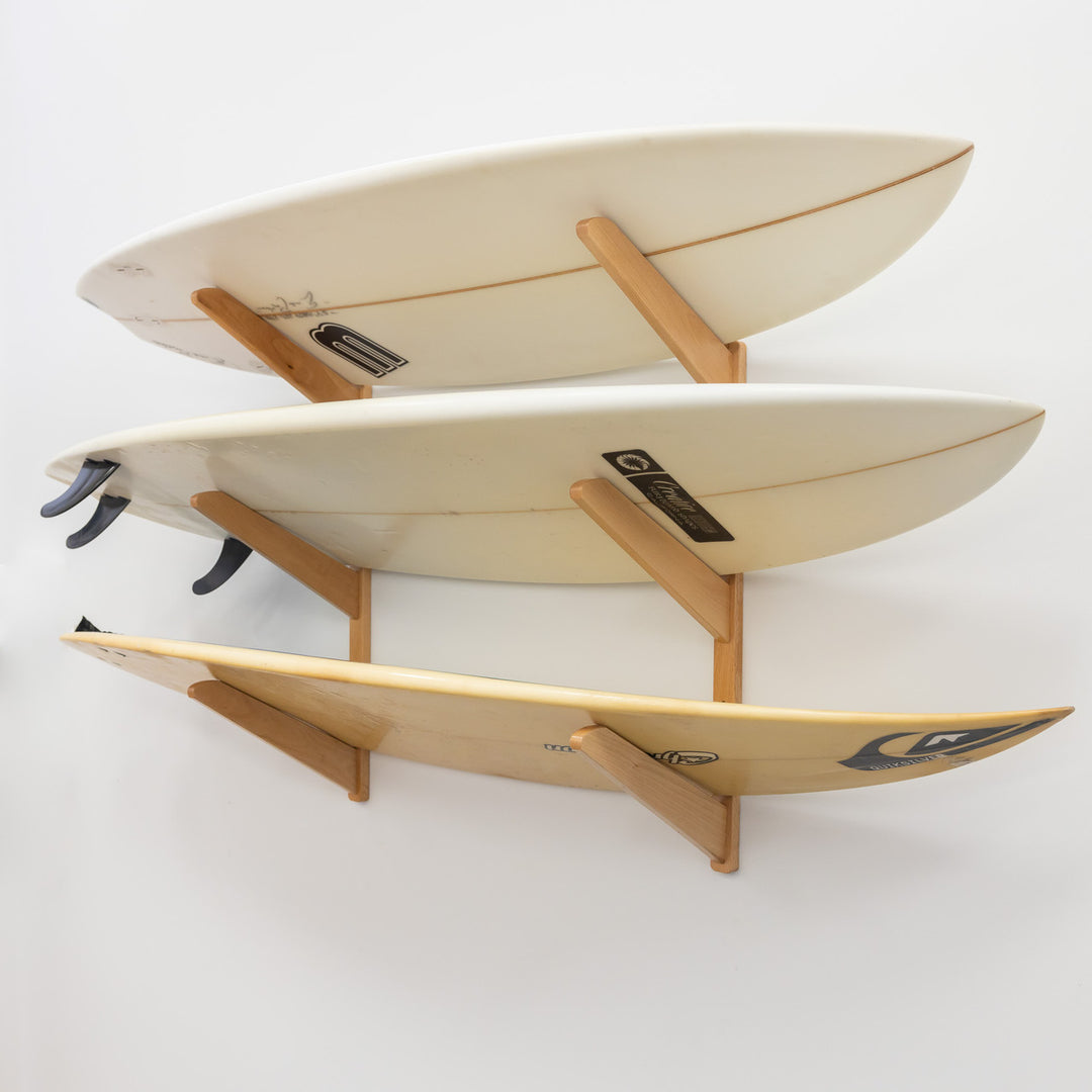Timber Surfboard Wall Rack | Solid Oak | Holds 3 Surfboards