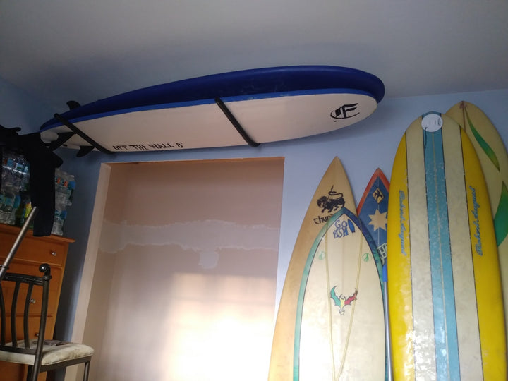 home ceiling surfboard storage rack