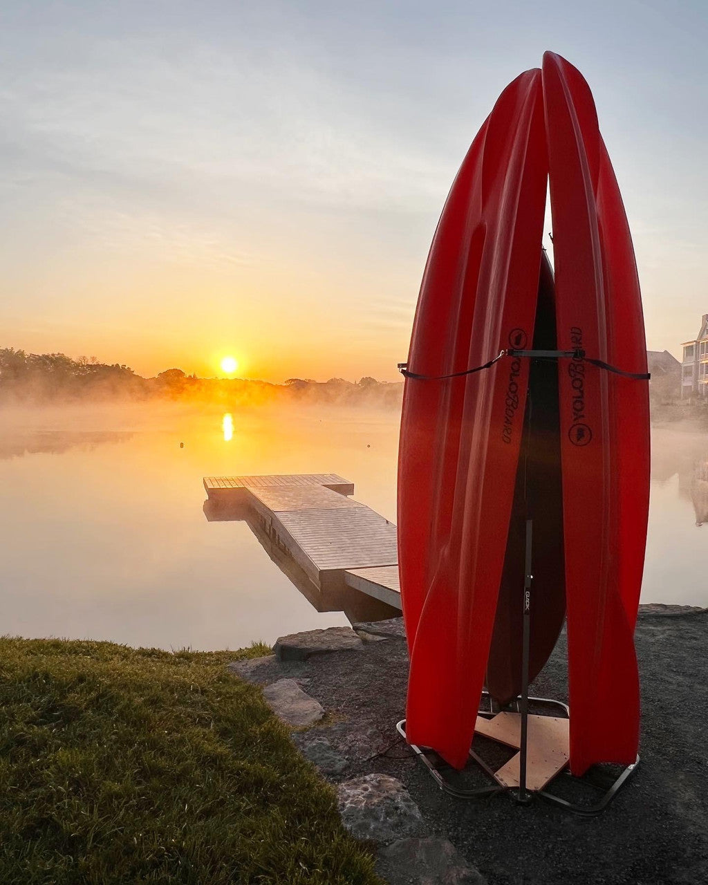 Freestanding SUP rack by lake