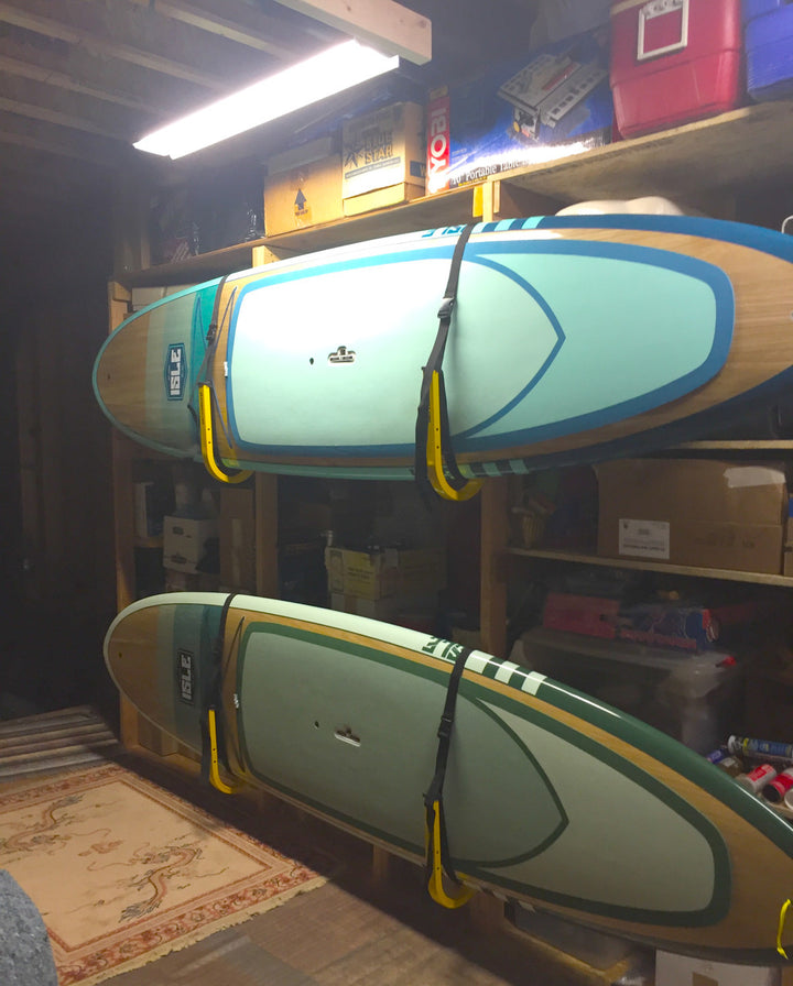 how to hang paddleboards in basement