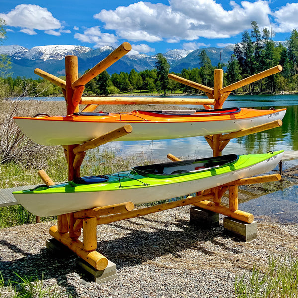 American Cedar Wood Log Kayak Rack Rustic Kayak Storage Outdoor Freestanding Rack Made in the USA StoreYourBoard