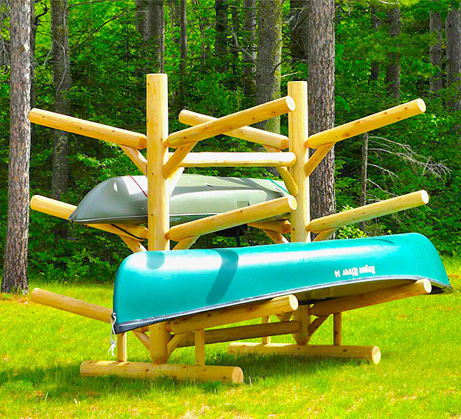 American Cedar Wood Log Kayak Rack, Rustic Kayak Storage, Outdoor ...