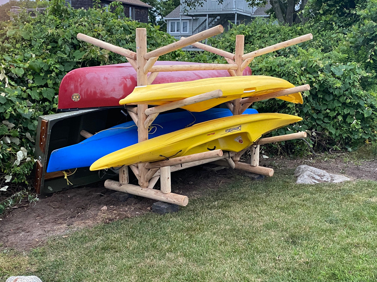 American Cedar Wood Log Kayak Rack, Rustic Kayak Storage, Outdoor ...
