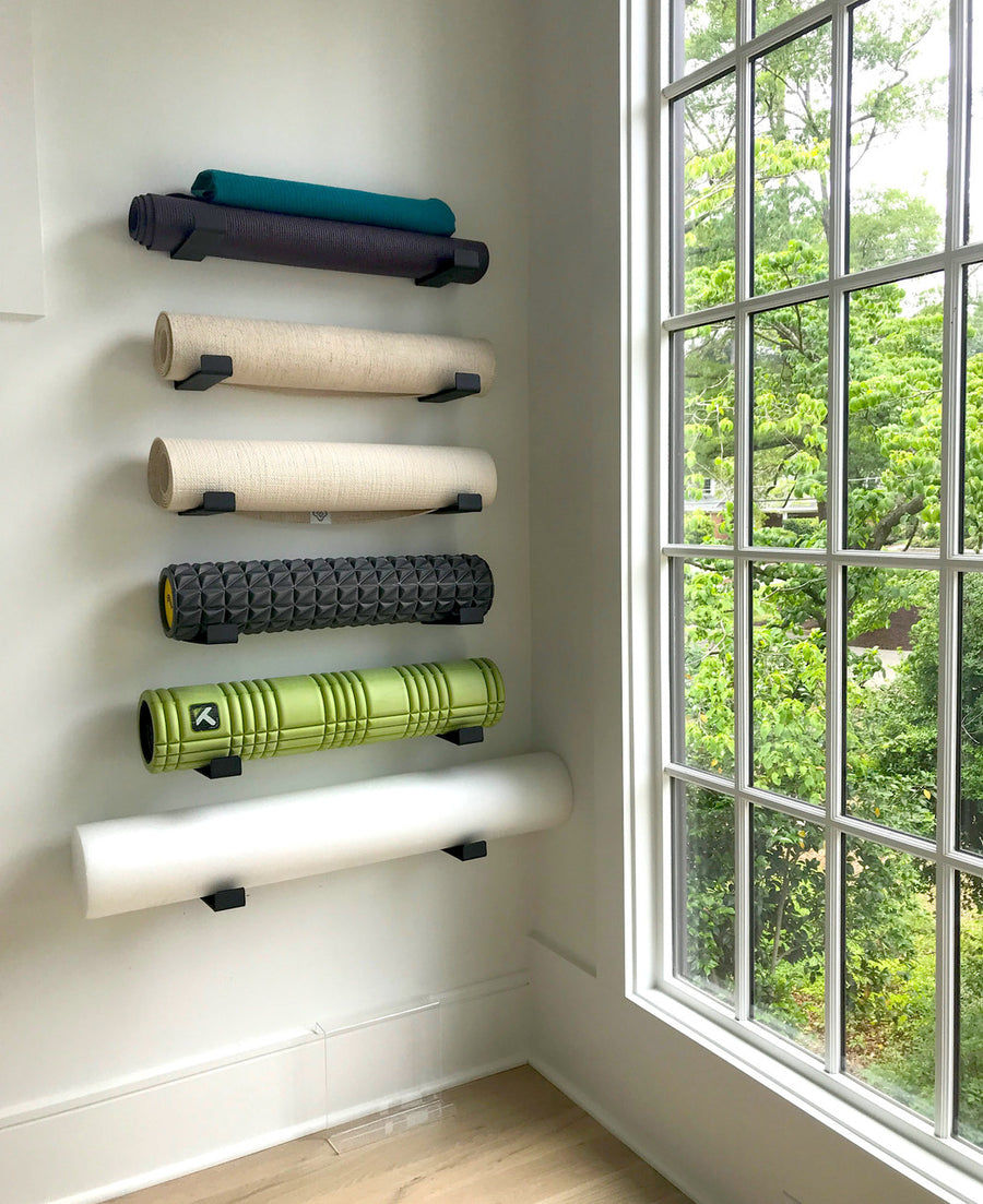 Solid Wood Yoga Mat Storage Organizer Fitness Equipment Wall Foam