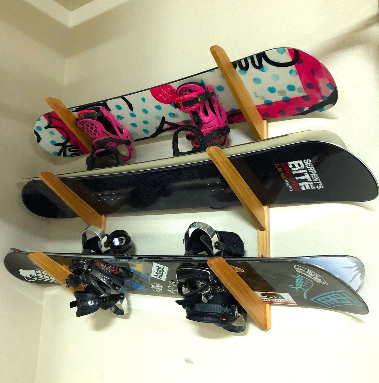 Walnut Snowboard Rack TidyTimber Snowboard Storage Wood Rack | Holds 3 Snowboards ...