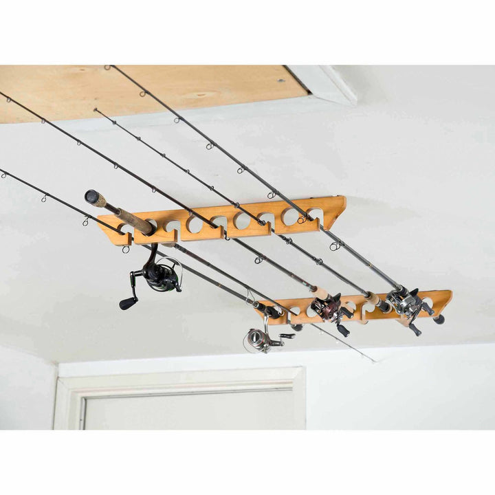 wood ceiling fishing rod rack