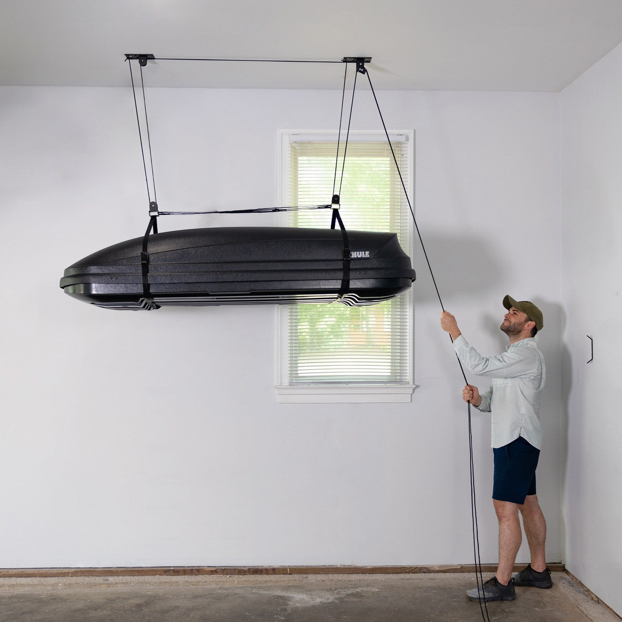 Wheelbarrow Ceiling Hoist Garage Storage Pulley System Hi Lift Pro StoreYourBoard