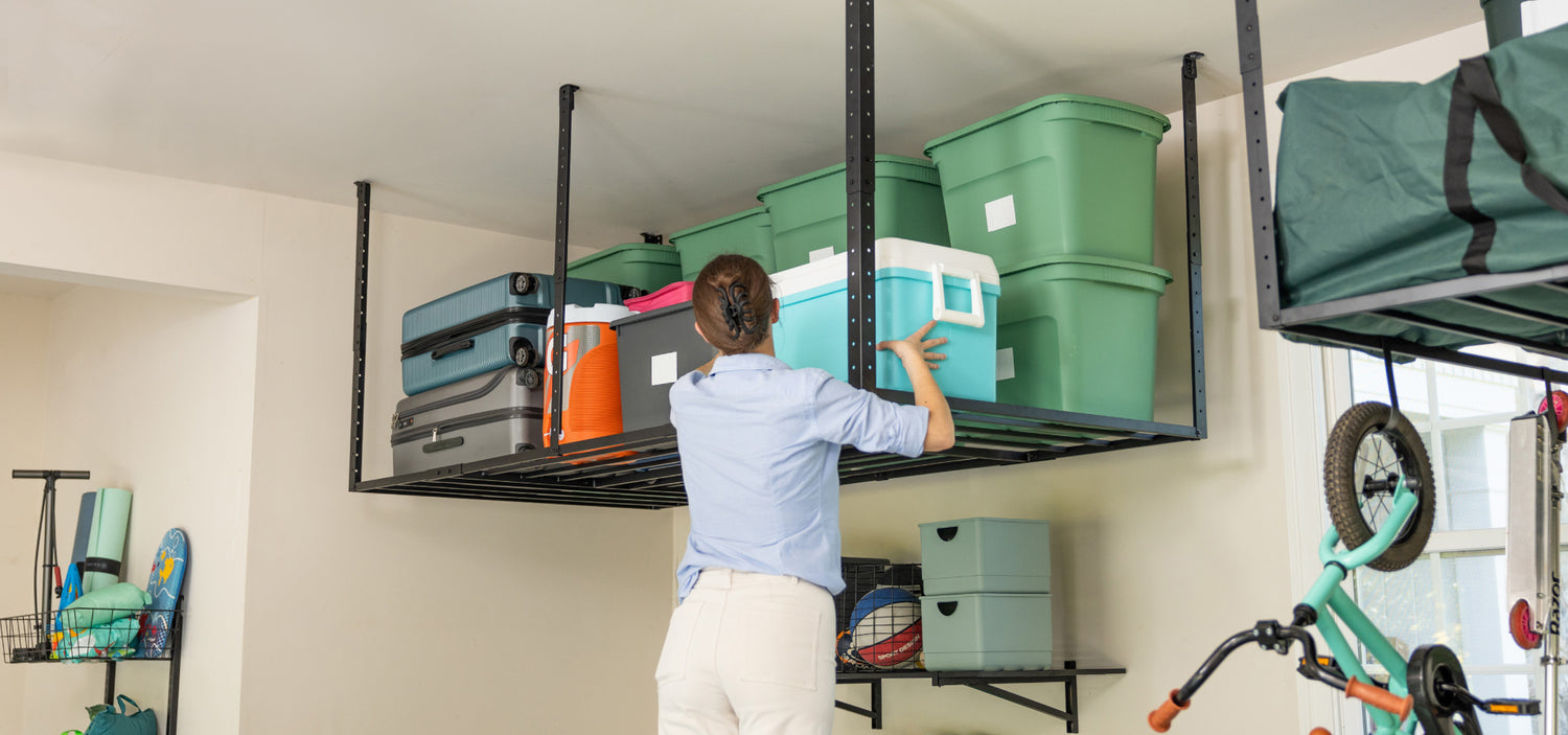 Garage Organization with Ceiling Shelves