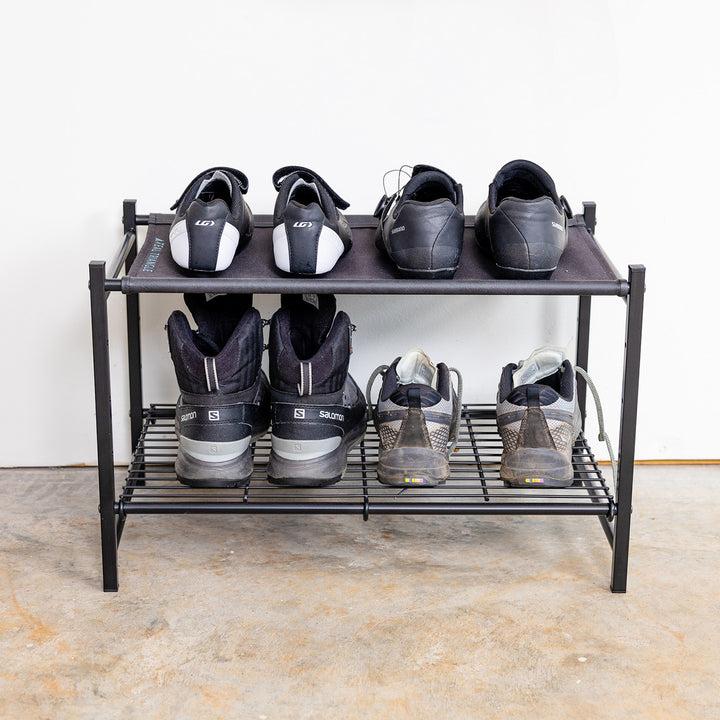 canvas and wire shoe shelf organizer