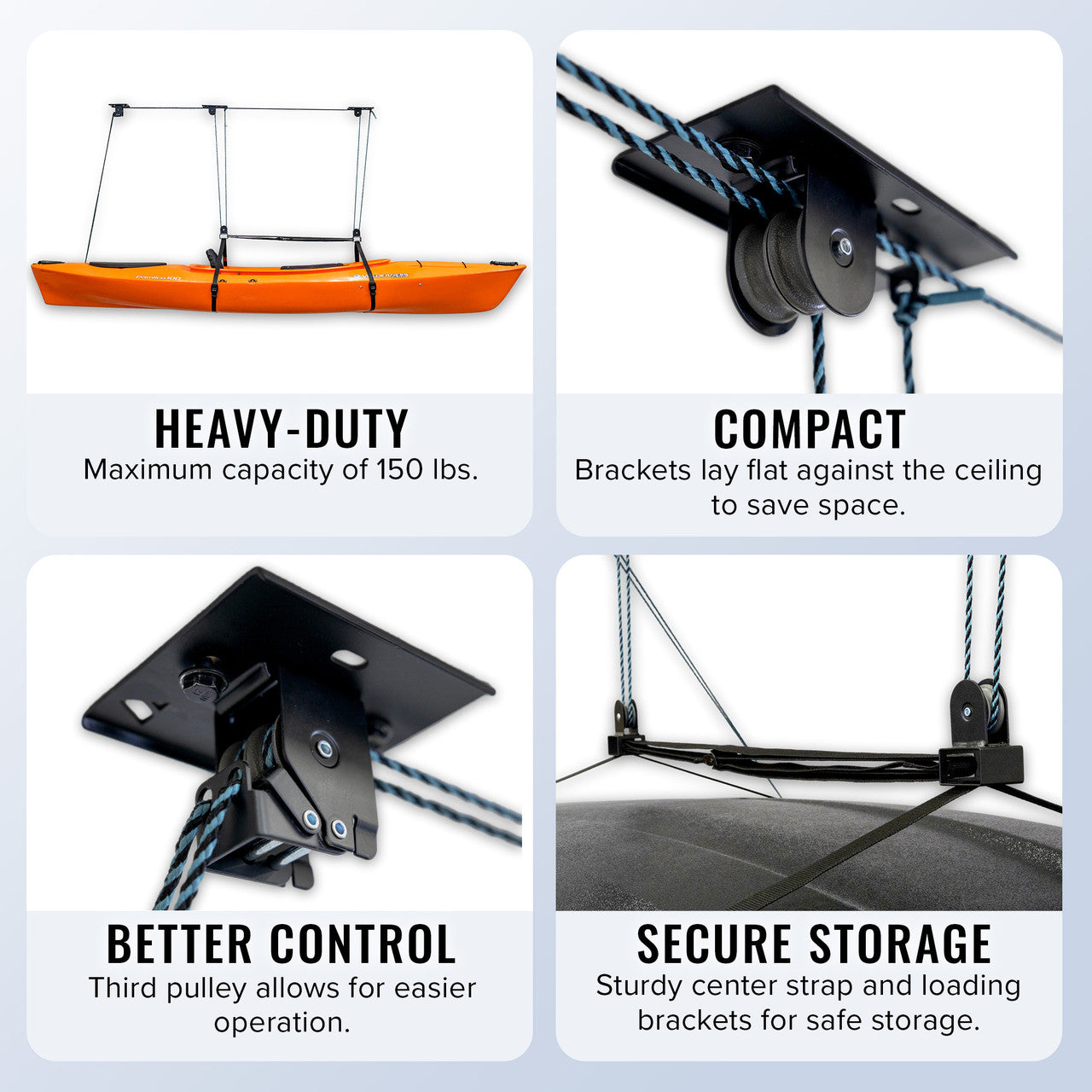 Teal Triangle Elite Kayak Pulley System | Ceiling Storage – StoreYourBoard