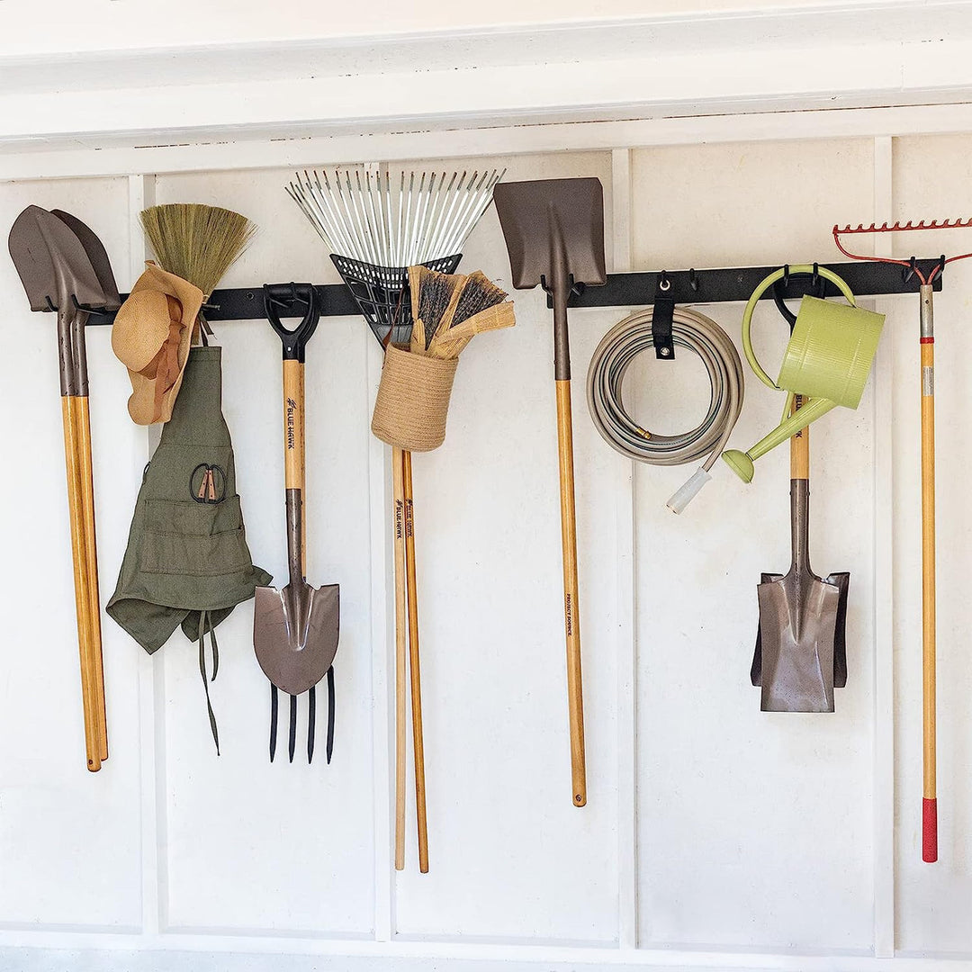 Garden Tool Organizer, 2 Pack, Garage Hanging Storage, Black Steel ...
