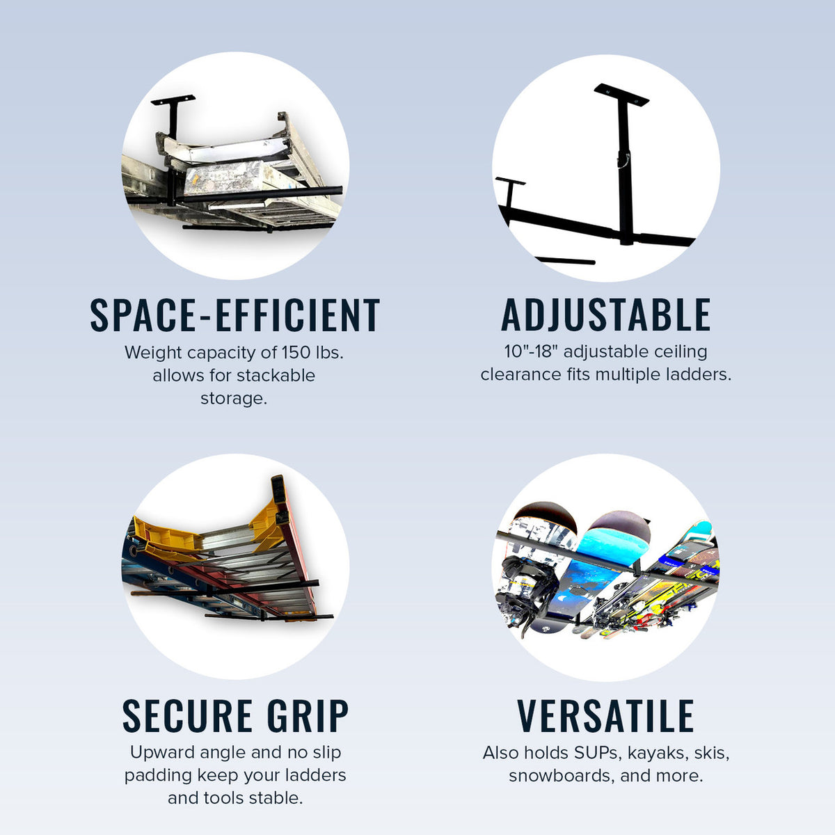 Ladder Storage Racks 3 Ladder Storage Rack – Wall & Ceiling Mounts | StoreYourBoard