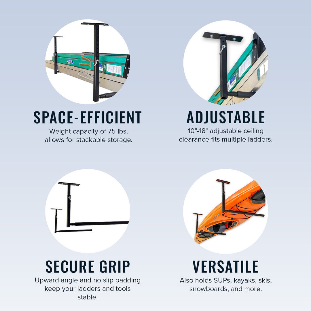 StoreYourBoard Adjustable Ladder Ceiling Rack | Hi-Port Single