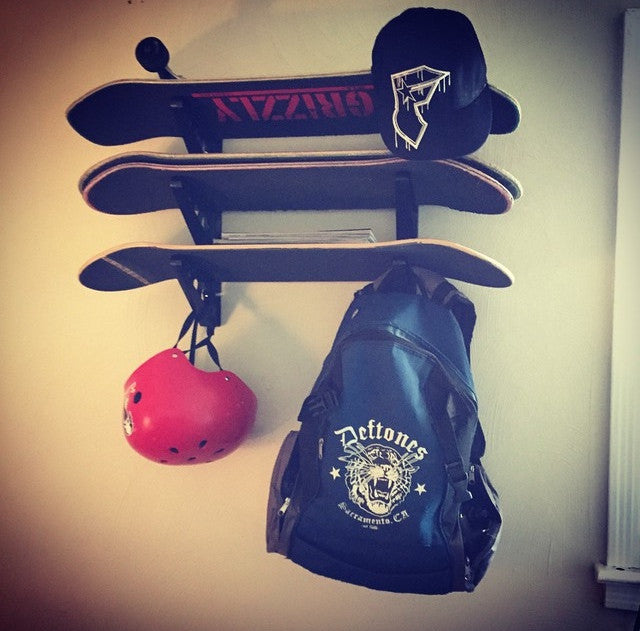 skateboard wall rack with storage
