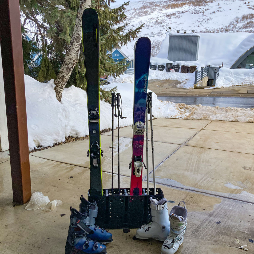 Chunky Wood Mini Snow Skis and Poles Miniature Downhill Ski