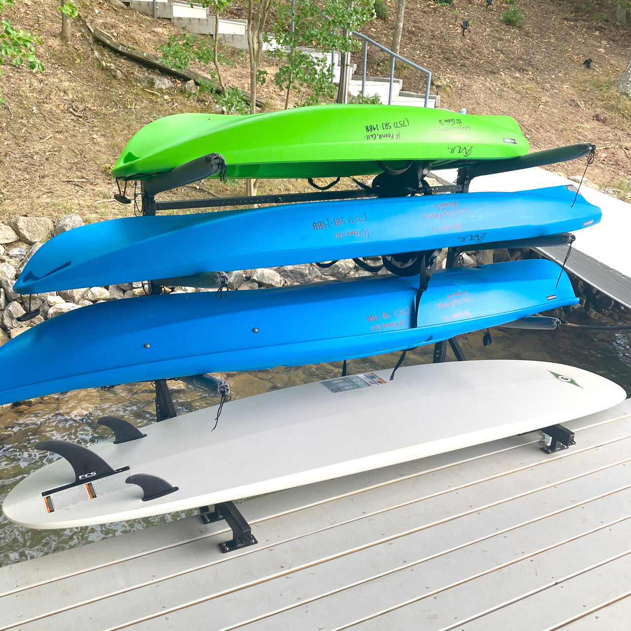 Kayak Dock Storage Rack Holds up to 4 Kayaks Over The Water