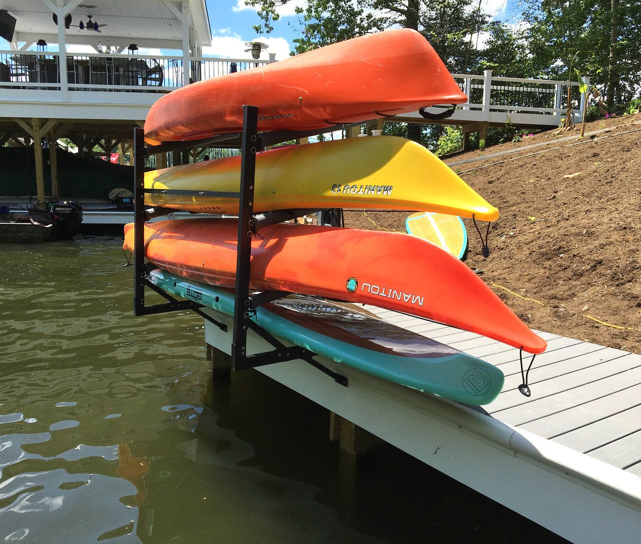 Kayak storage outlet rack for dock