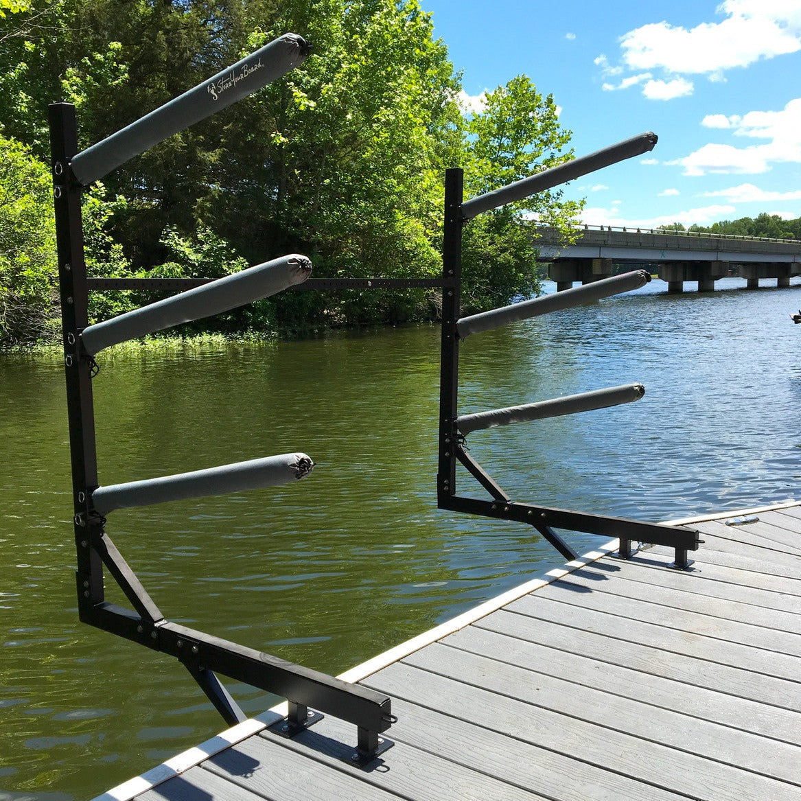 Paddleboard Dock Storage Rack Holds 4 SUPs Over The Water