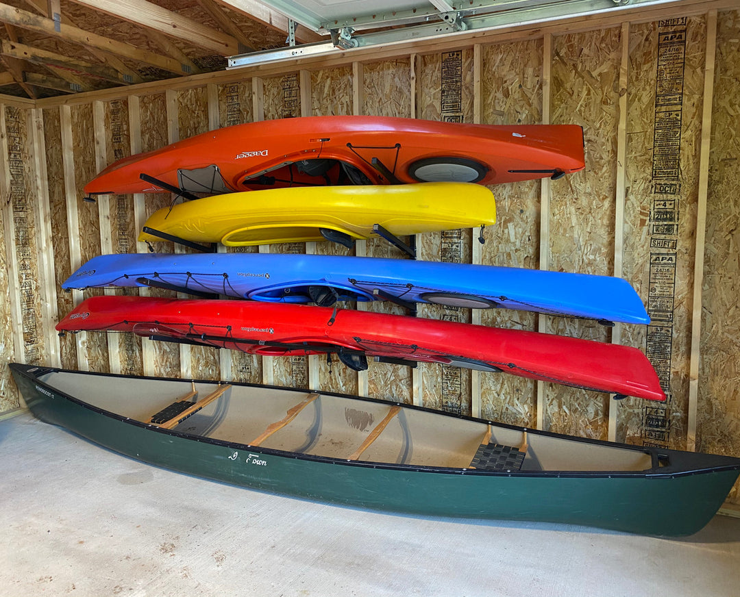 StoreYourBoard 4 Kayak Storage Rack, Wall Mounted Indoor Garage Organizer,  Adjustable Levels, Holds up to 400 lbs.