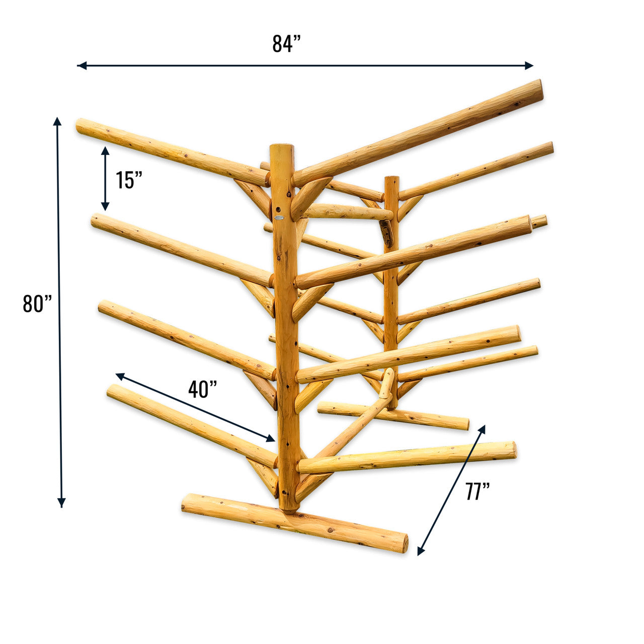 wood log kayak storage stand